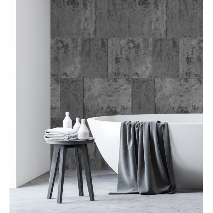 Papel pintado efecto chapa oxidada en bloques - Borg Metal 682768