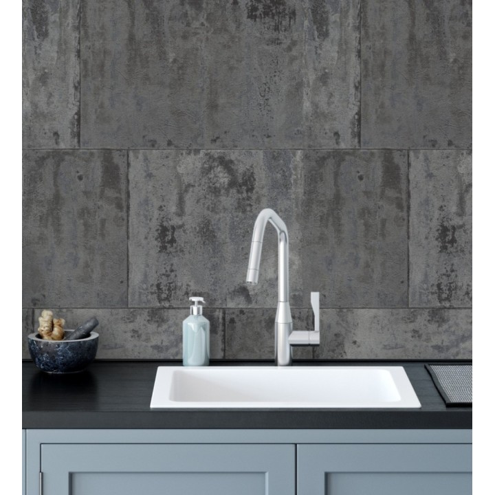 Papel pintado efecto chapa oxidada en bloques - Borg Metal 682768