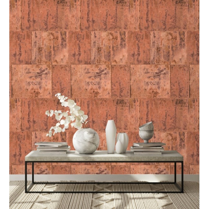 Papel pintado efecto chapa oxidada en bloques - Borg Metal 682769