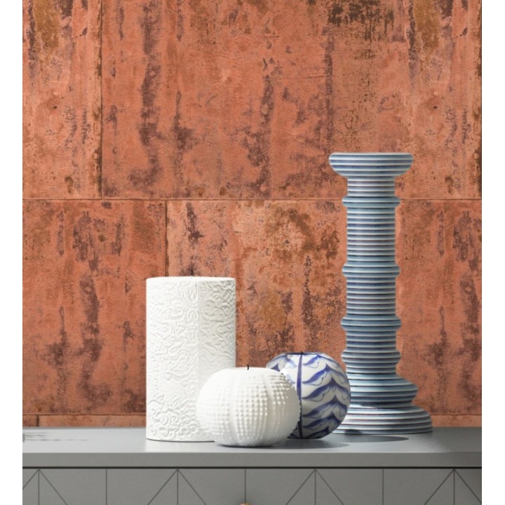 Papel pintado efecto chapa oxidada en bloques - Borg Metal 682769