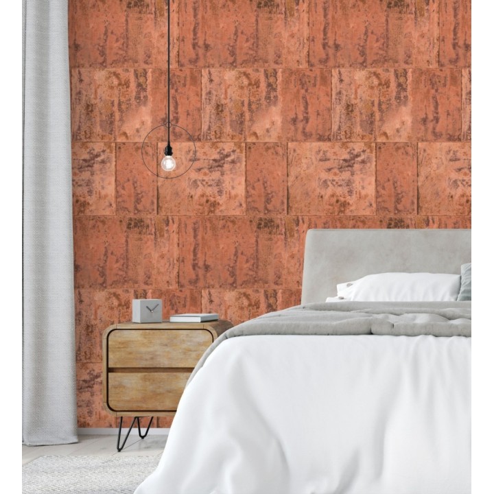 Papel pintado efecto chapa oxidada en bloques - Borg Metal 682769