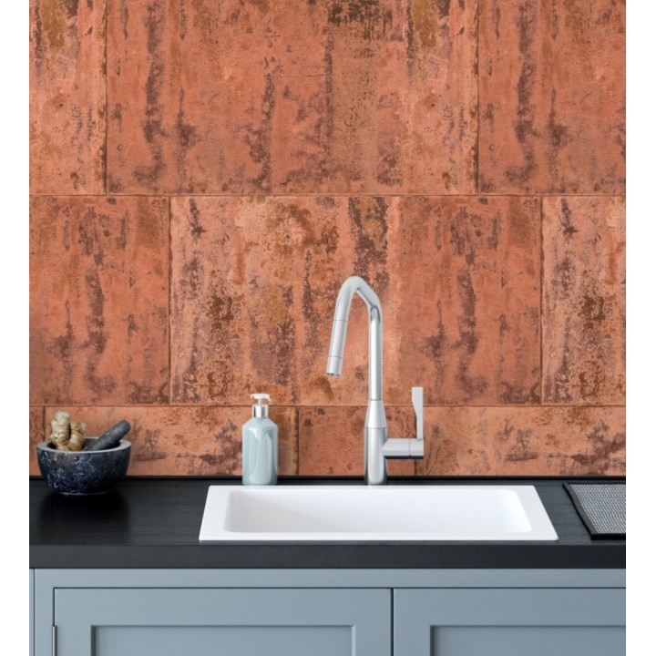 Papel pintado efecto chapa oxidada en bloques - Borg Metal 682769