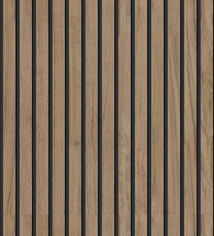 Papel pintado de listones de madera natural imitando a panel de palillería decorativo - Oak Orbit 682814