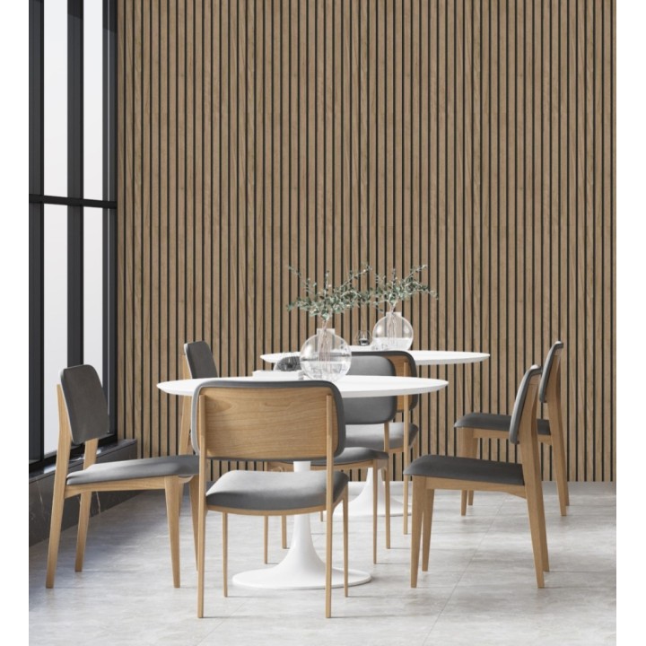 Papel pintado de listones de madera natural imitando a panel de palillería decorativo - Oak Orbit 682814