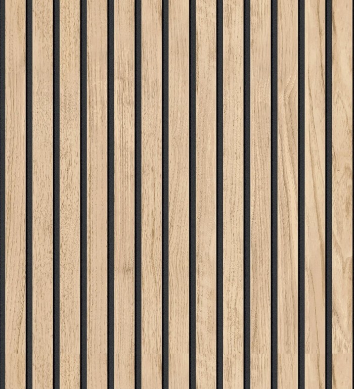 Papel pintado de listones de madera natural imitando a panel de palillería decorativo - Oak Orbit 682815