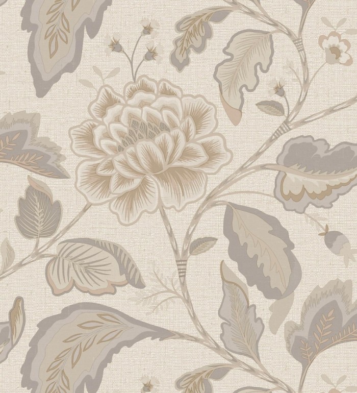 Papel pintado de flores peonía grandes color beige oscuro y fondo beige - Denise Blossom 682824