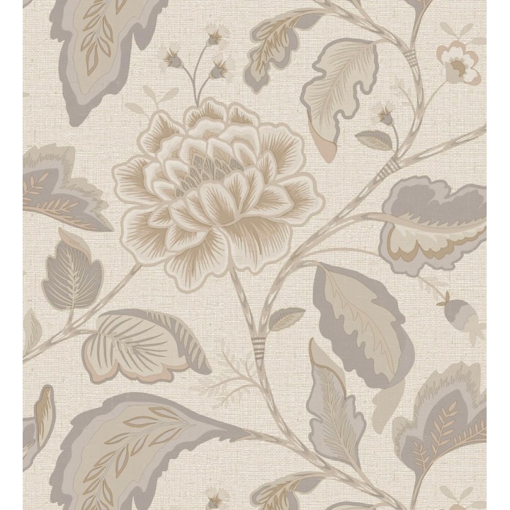 Papel pintado de flores peonía grandes color beige oscuro y fondo beige - Denise Blossom 682824