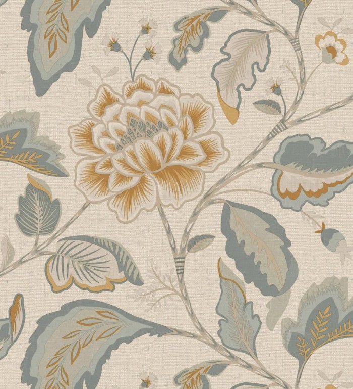 Papel pintado de flores peonía grandes color ocre y fondo beige - Denise Blossom 682825