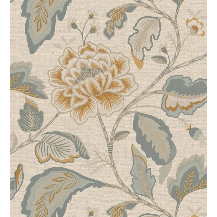 Papel pintado de flores peonía grandes color ocre y fondo beige - Denise Blossom 682825