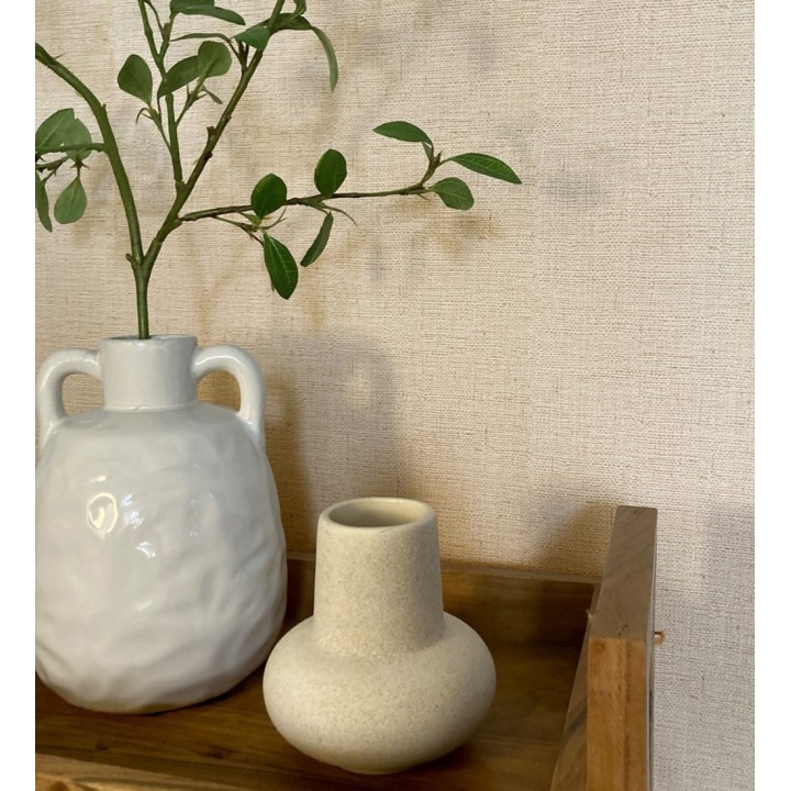 Papel pintado imitando al tejido de lino beige claro texturizado - Denise Textile 682827