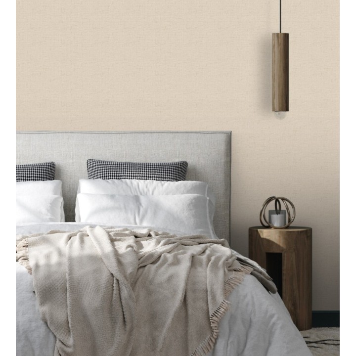 Papel pintado imitando al tejido de lino beige claro texturizado - Denise Textile 682827