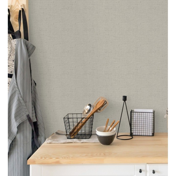 Papel pintado imitando al tejido de lino gris texturizado - Denise Textile 682828