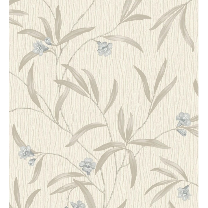 Papel pintado de flores azules y hojas grises en relieve con toque nacarado - Jasmine Joy 682832
