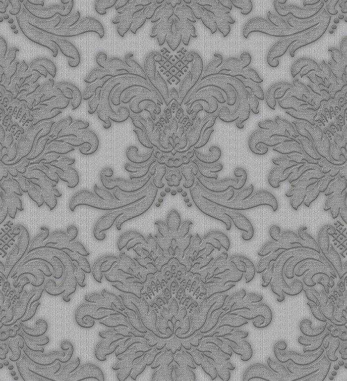 Papel pintado damasco gris fondo plata metalizado - Silvio Leone 123145