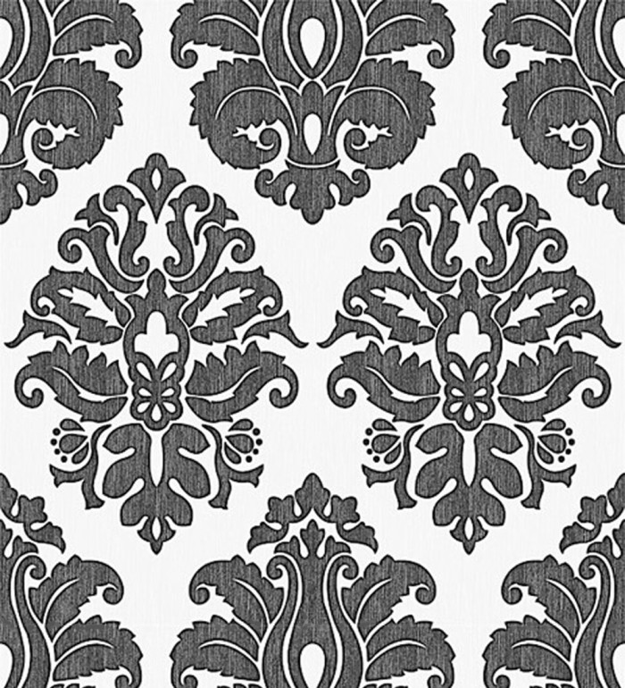 Papel pintado damasco negro fondo blanco roto - Angelo Valdini 123146