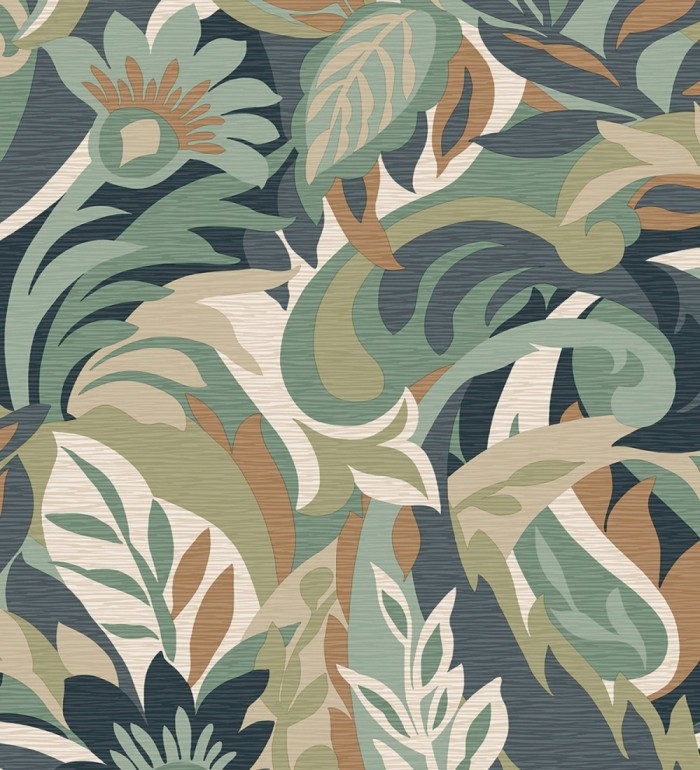 Papel pintado hojas tropicales abstractas estilo Art Nouveau - Borneo Exotic 682843