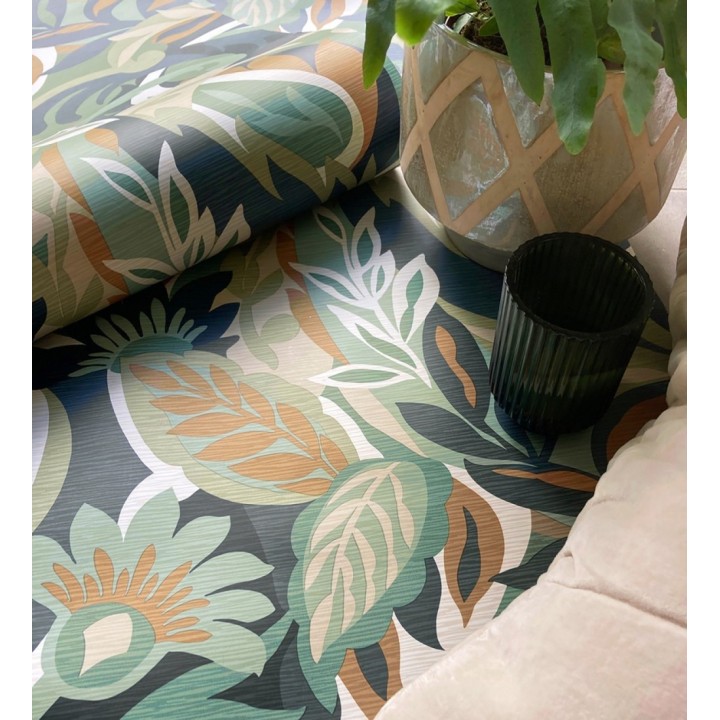 Papel pintado hojas tropicales abstractas estilo Art Nouveau - Borneo Exotic 682843