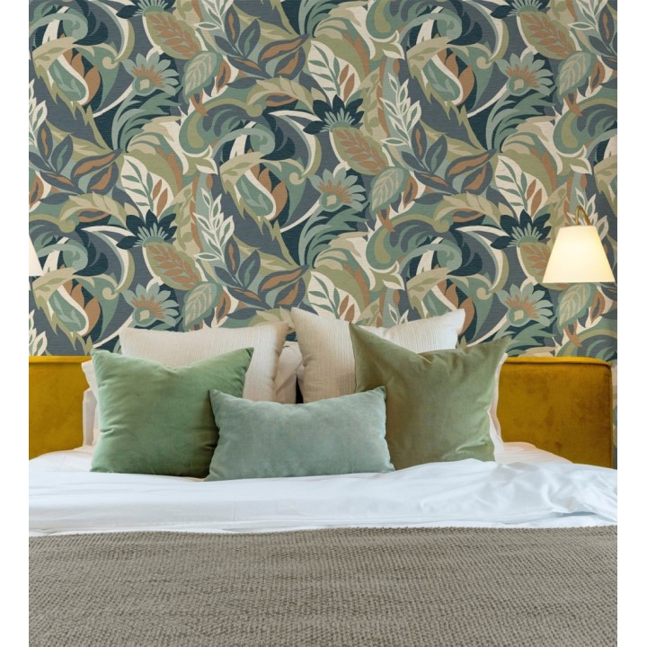 Papel pintado hojas tropicales abstractas estilo Art Nouveau - Borneo Exotic 682843