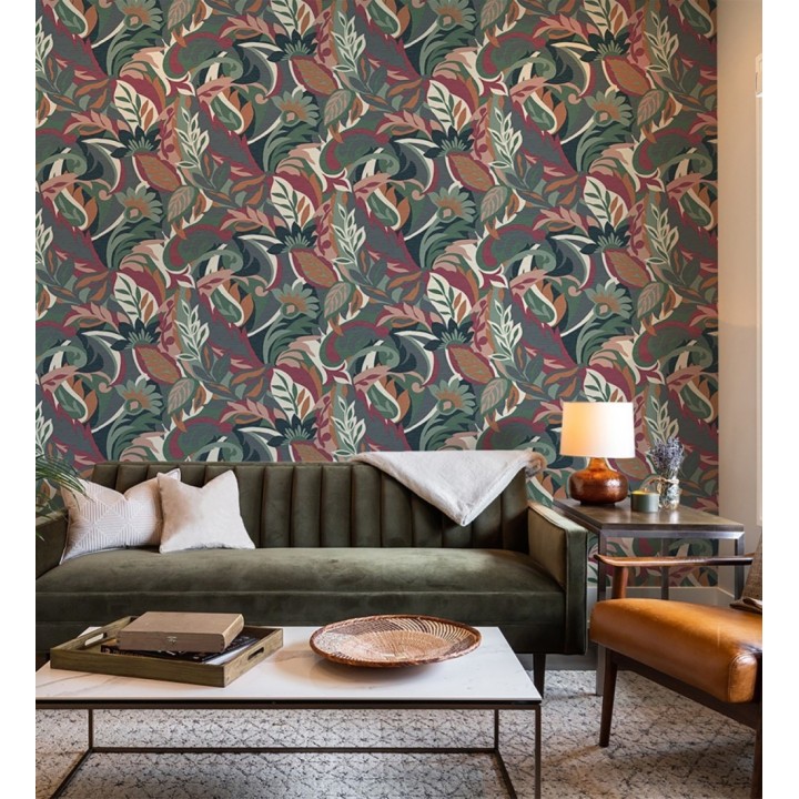 Papel pintado hojas tropicales abstractas estilo Art Nouveau - Borneo Exotic 682844