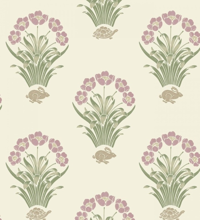 Papel pintado de flores conejos y tortugas estilo country fondo marfil - Fiona Flowers 682852