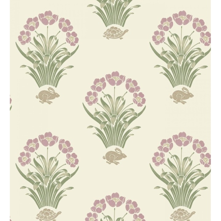Papel pintado de flores conejos y tortugas estilo country fondo marfil - Fiona Flowers 682852