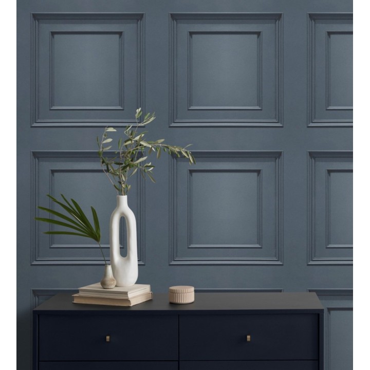 Papel pintado casetones de madera color azul textura en relieve - Bristol Ledge 682854