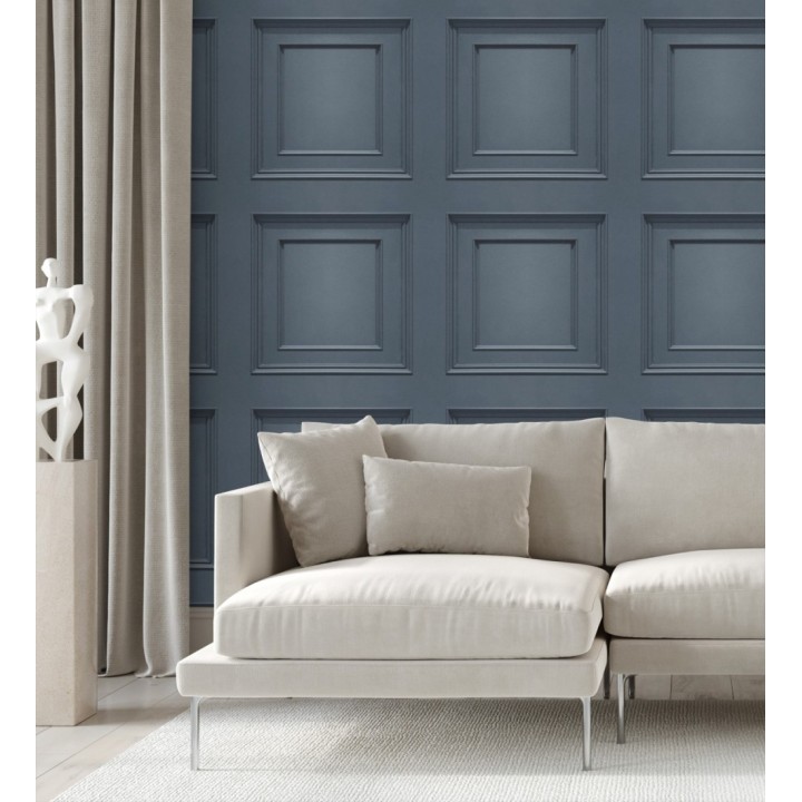 Papel pintado casetones de madera color azul textura en relieve - Bristol Ledge 682854