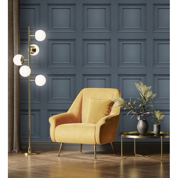 Papel pintado casetones de madera color azul textura en relieve - Bristol Ledge 682854