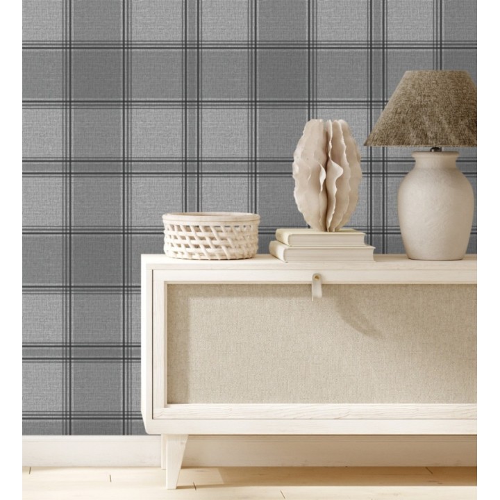 Papel pintado de cuadros escoceces en textura lino estilo natural - Scottish Harland 682859