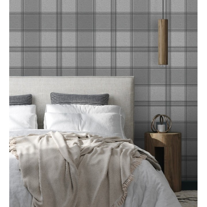 Papel pintado de cuadros escoceces en textura lino estilo natural - Scottish Harland 682859