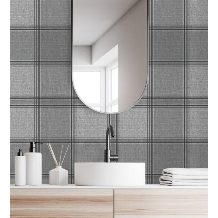 Papel pintado de cuadros escoceces en textura lino estilo natural - Scottish Harland 682859