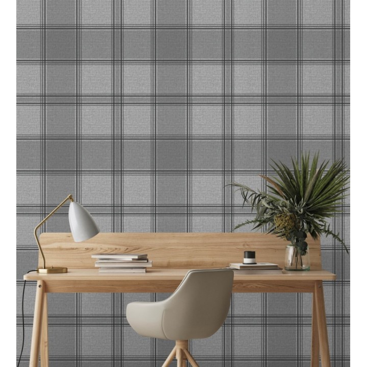 Papel pintado de cuadros escoceces en textura lino estilo natural - Scottish Harland 682859