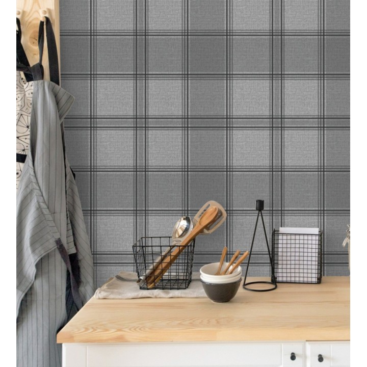 Papel pintado de cuadros escoceces en textura lino estilo natural - Scottish Harland 682859
