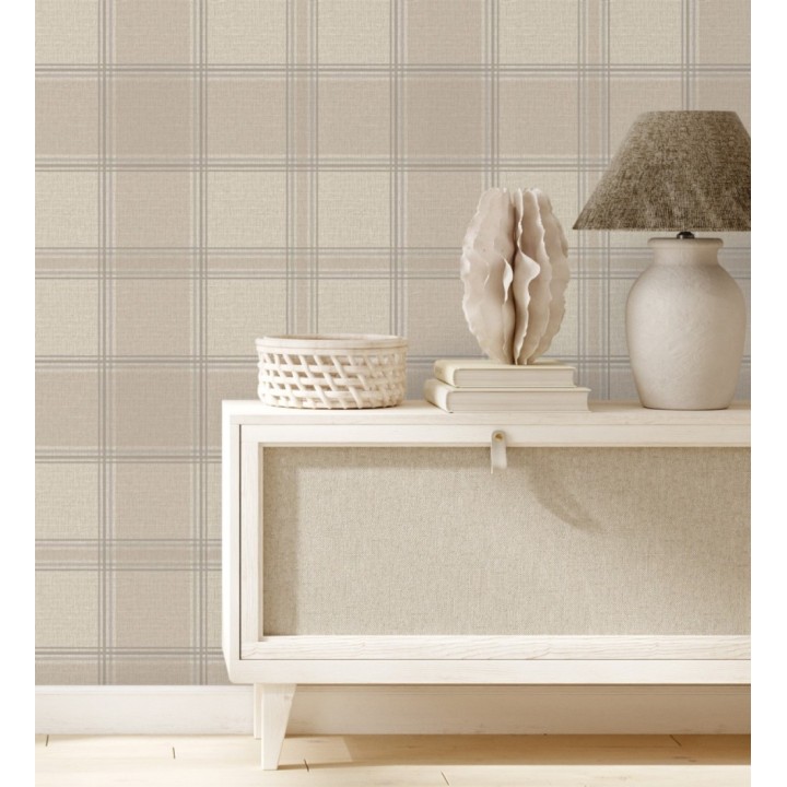 Papel pintado de cuadros escoceces en textura lino estilo natural - Scottish Harland 682860