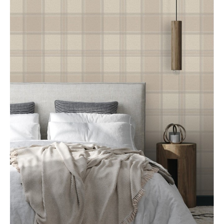 Papel pintado de cuadros escoceces en textura lino estilo natural - Scottish Harland 682860