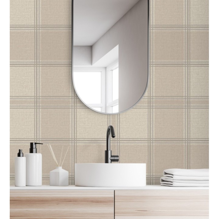 Papel pintado de cuadros escoceces en textura lino estilo natural - Scottish Harland 682860