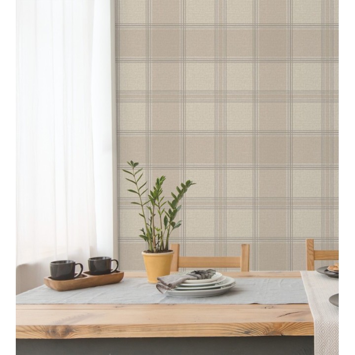 Papel pintado de cuadros escoceces en textura lino estilo natural - Scottish Harland 682860