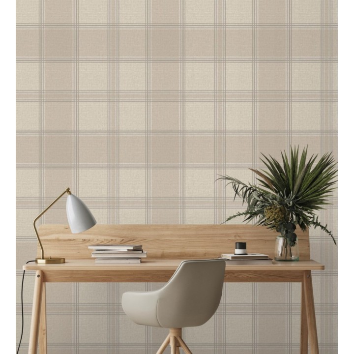 Papel pintado de cuadros escoceces en textura lino estilo natural - Scottish Harland 682860