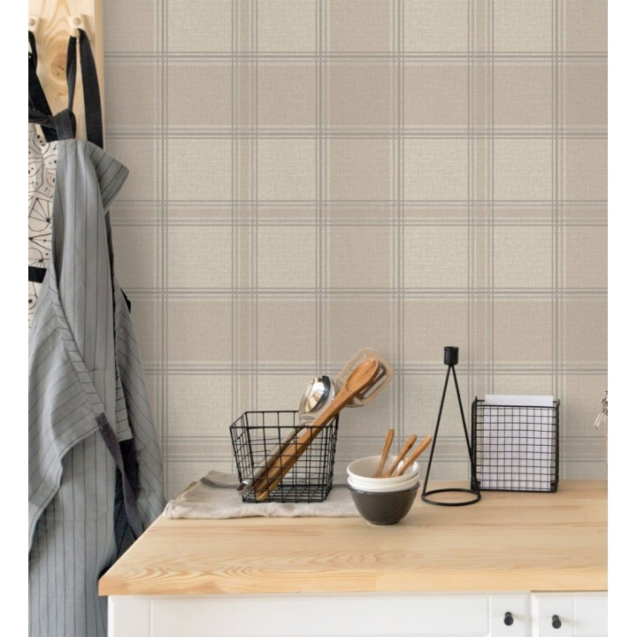 Papel pintado de cuadros escoceces en textura lino estilo natural - Scottish Harland 682860