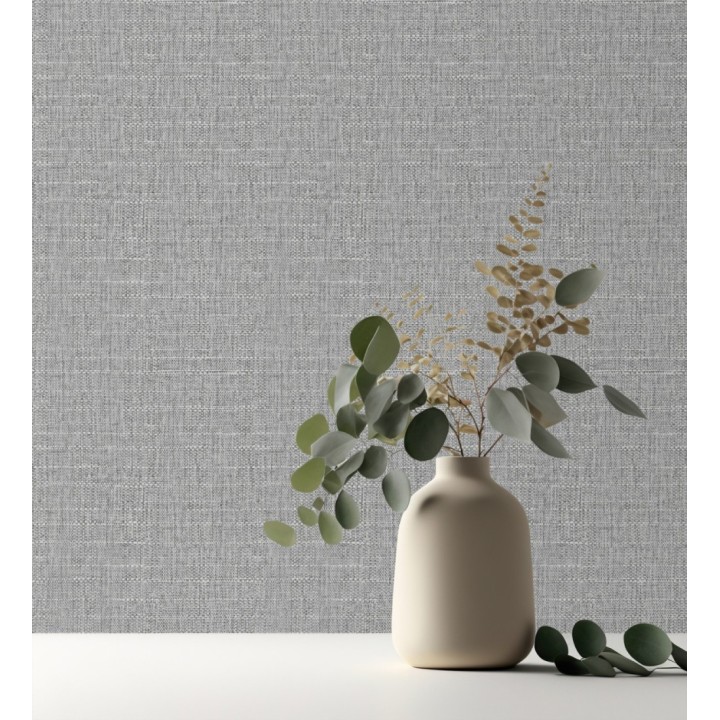 Papel pintado efecto textil con textura alto relieve color gris metálico - Fabrizio Textile 682861