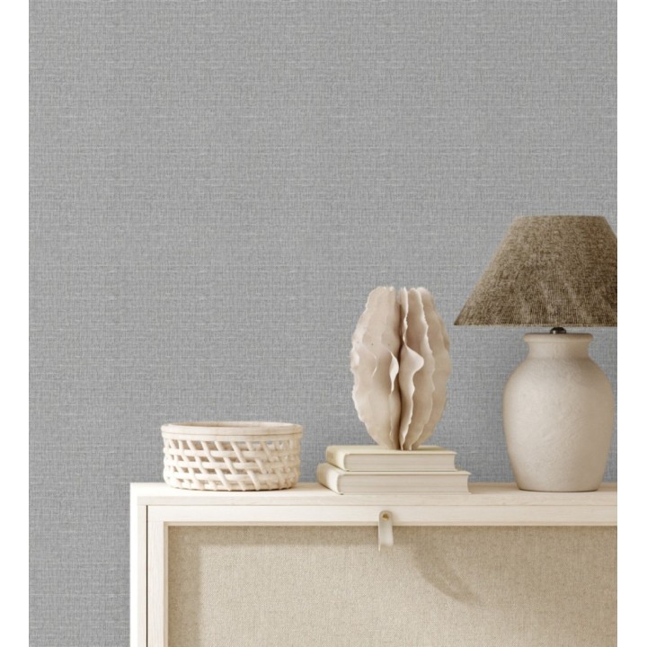 Papel pintado efecto textil con textura alto relieve color gris metálico - Fabrizio Textile 682861