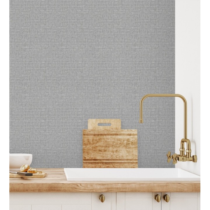 Papel pintado efecto textil con textura alto relieve color gris metálico - Fabrizio Textile 682861