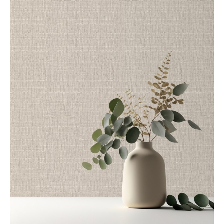 Papel pintado efecto textil con textura alto relieve color beige perlado - Fabrizio Textile 682862