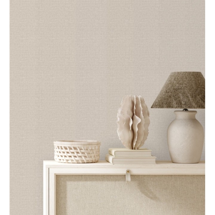 Papel pintado efecto textil con textura alto relieve color beige perlado - Fabrizio Textile 682862