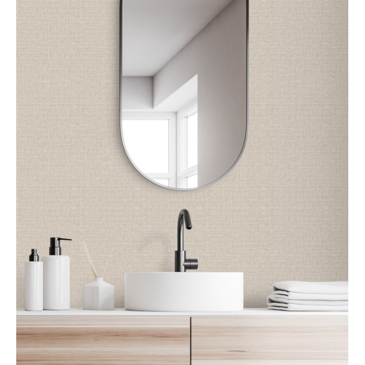 Papel pintado efecto textil con textura alto relieve color beige perlado - Fabrizio Textile 682862