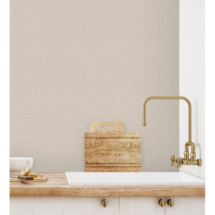 Papel pintado efecto textil con textura alto relieve color beige perlado - Fabrizio Textile 682862