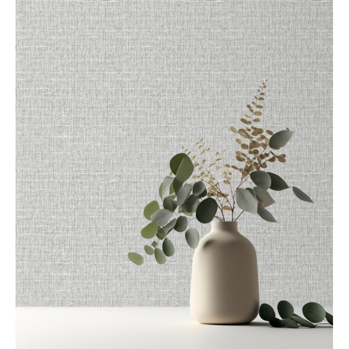 Papel pintado efecto textil con textura alto relieve color gris claro metálico - Fabrizio Textile 682864