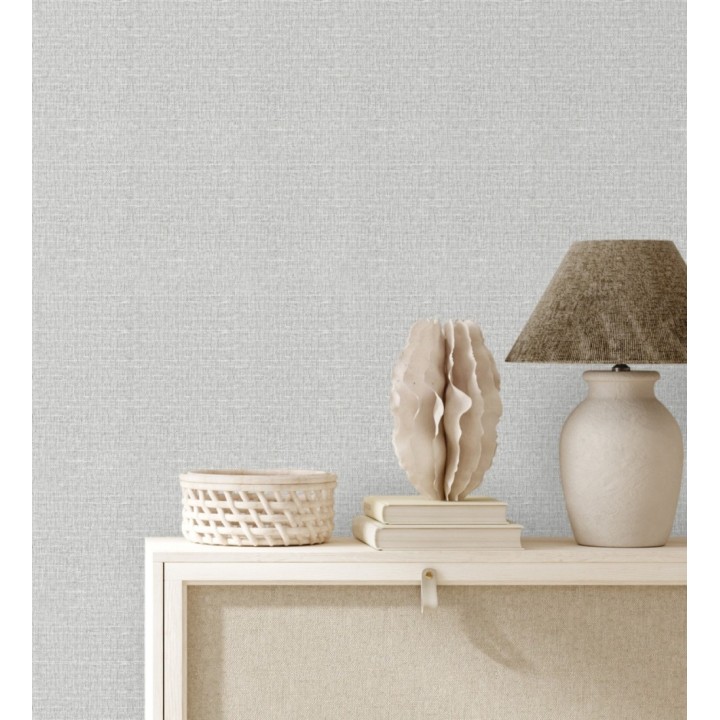 Papel pintado efecto textil con textura alto relieve color gris claro metálico - Fabrizio Textile 682864