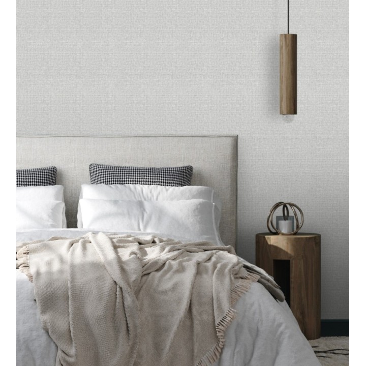 Papel pintado efecto textil con textura alto relieve color gris claro metálico - Fabrizio Textile 682864