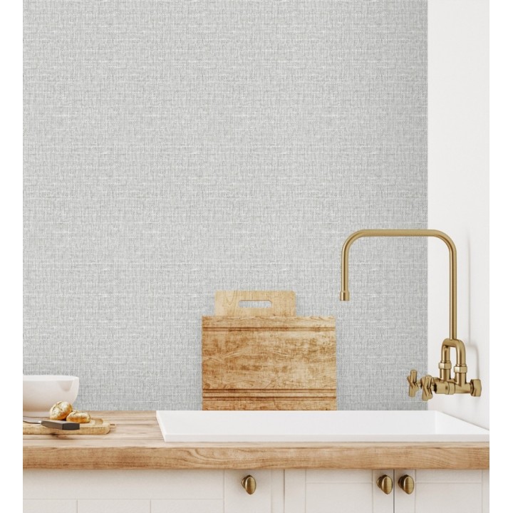 Papel pintado efecto textil con textura alto relieve color gris claro metálico - Fabrizio Textile 682864